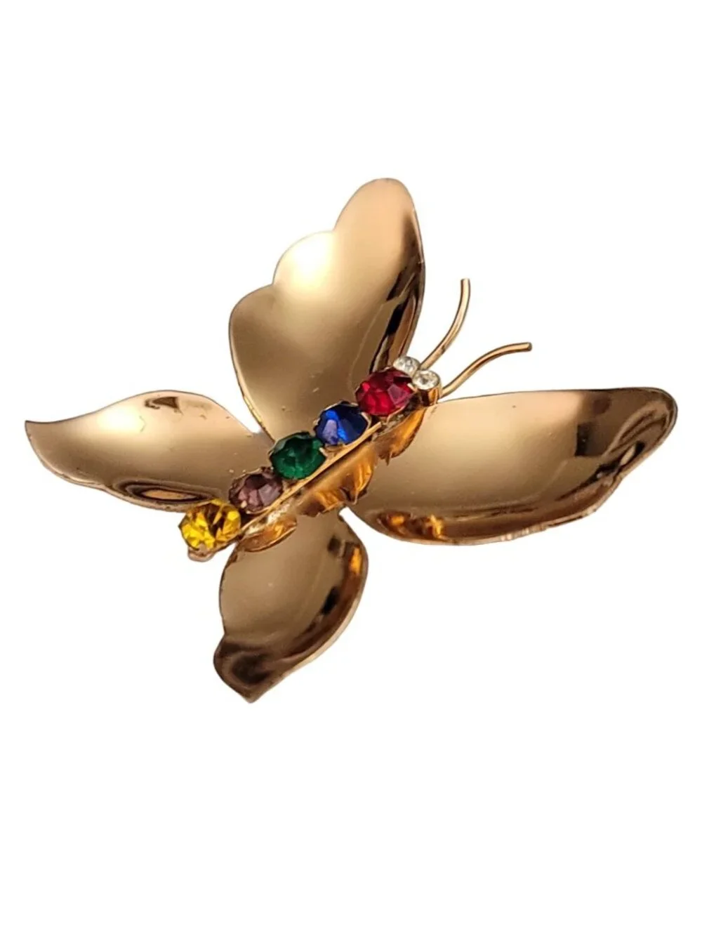 Coro Sterling Gold Tone Multicolor Rhinestone Butterfly Brooch, Signed M691
